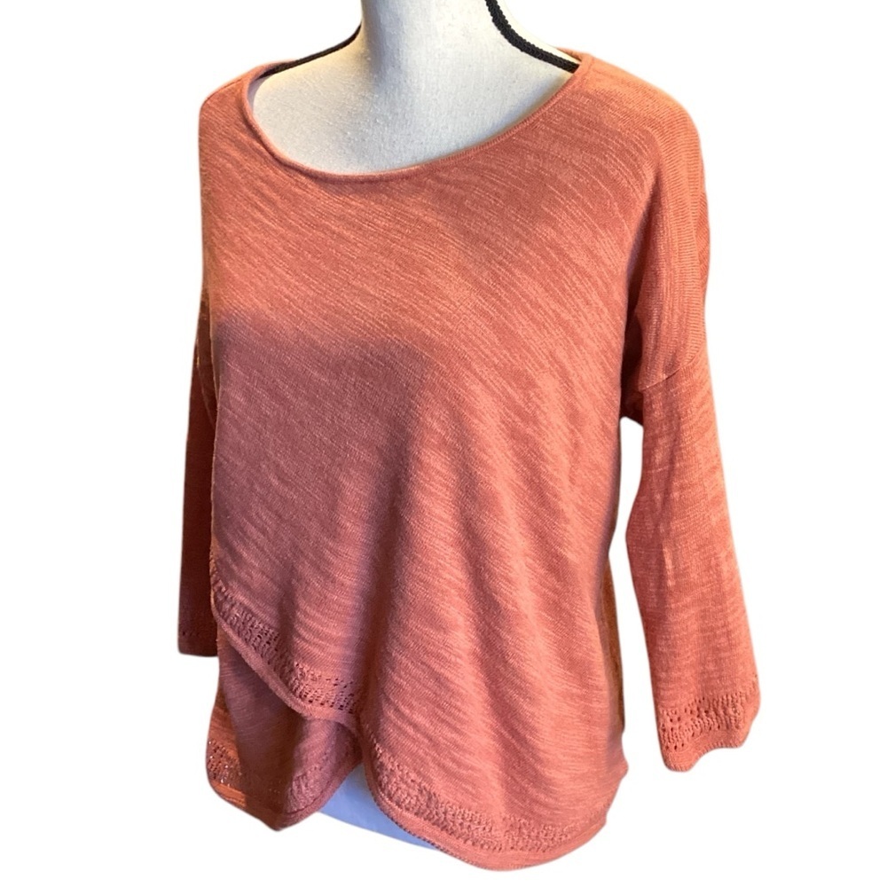 Anthropologie MOTH Layered Flyaway Front Lightweight Sweater, Coral - Small